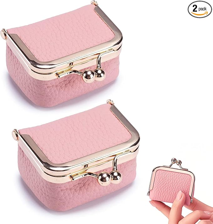 DOMELIFE Genuine travel jewelry case - Vintage Kiss Lock Jewelry Box for Women, Portable Mini Coin Purse Gift with Antique Brass Clasp for Rings and Earrings Necklac (2, PINK)