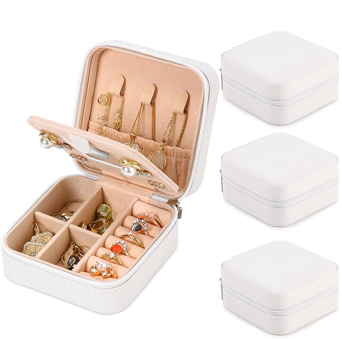 Neveika Jewelry Box with Mirror,Small Jewelry Organizer Box，Travel Jewelry Case for Women，Gift Jewelry Boxes for Female Girls (4pcs mirror white)