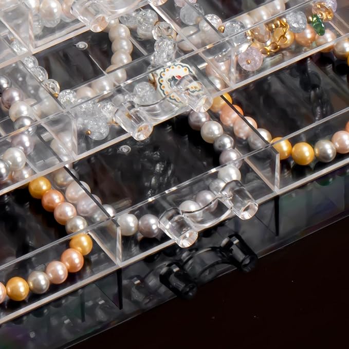 SPAKOWN Earring Organizer, Acrylic Earring Box Large 30 Compartments Jewelry Holder Organizer with 5 Drawers Stackable Earring Bracelet Storage Case Jewelry Boxes for Women (Clear)