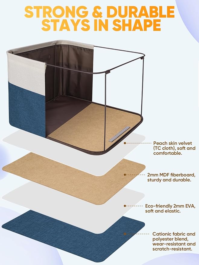BALEINE 4 Pack Fabric Closet Storage Bins for Shelves, Linen Closet Organizers and Storage, Decorative Baskets for Organizing, Shelf, Clothes, Home, Office (Navy Blue, 12"x8"x8")