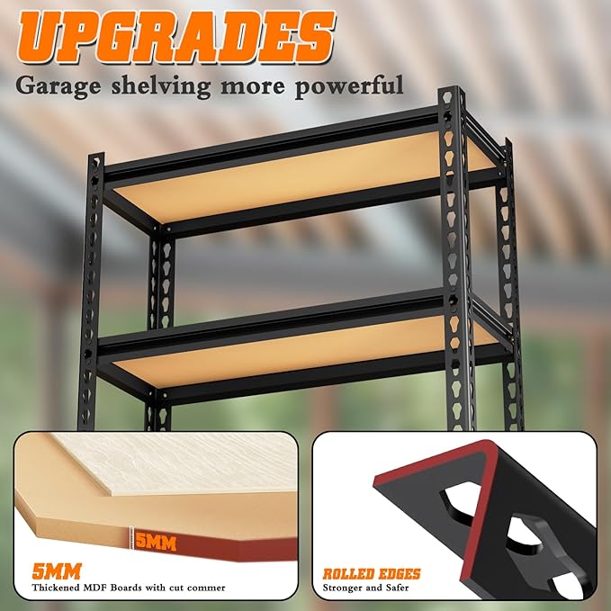 LEVELEVE 5-Tier Storage Shelving Unit, Metal, for Kitchen, Garage, Laundry Room, Adjustable, 30" L x 12" W x 60" H, Rectangular, 2 Pack