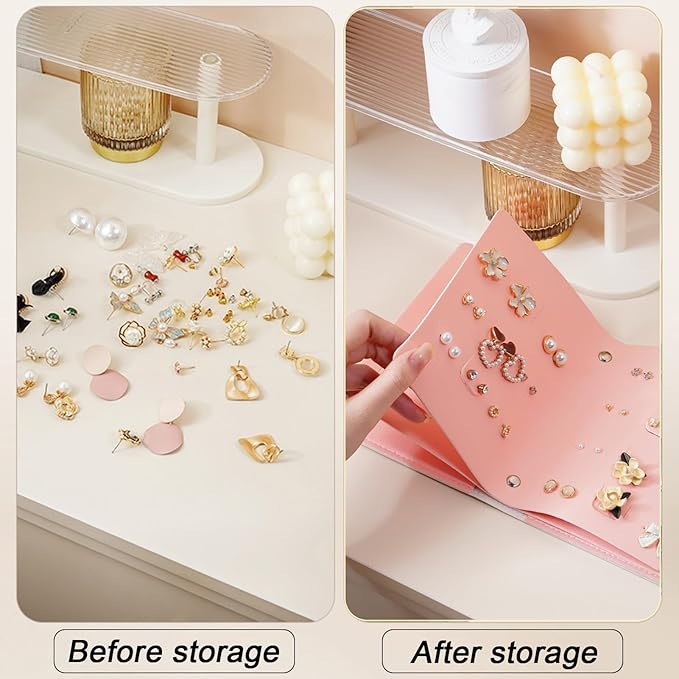 LAKE OF FIRE Earring Holder Organizer with Foldable Book Design Jewelry Book Organizer, Portable Pu Leather Travel Earring Case(Pink)