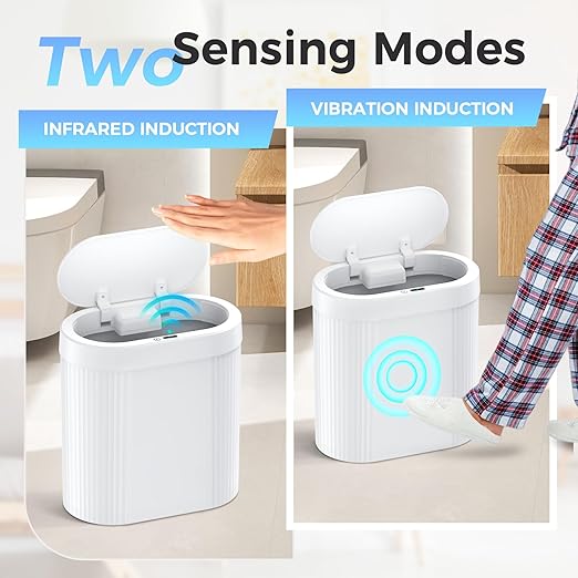 jinligogo 5 Gallon Bathroom Trash Can with Lid, Automatic Motion Sensor White Trash Can, Touchless Slim Waterproof Garbage Bin for Kitchen, Bedroom, Office, and Bathroom