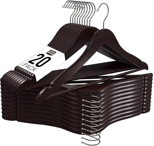Utopia Home Premium Wooden Hangers 20 Pack - Durable & Slim Coat Hanger - Suit Hanger with 360-Degree Rotatable Hook - Wood Hangers with Shoulder Grooves (Brown Color)