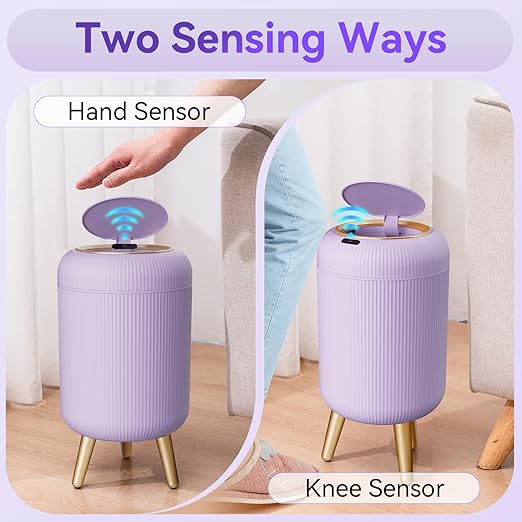 Motion Sensor Bathroom Trash Can with Lid, 3 Gallon/11L Automatic Bathroom Wastebasket,Touchless Trash Bin with Removable Legs for Kitchen,Office,Toilet,Bedroom,Smart Sensor Trashcan-Purple