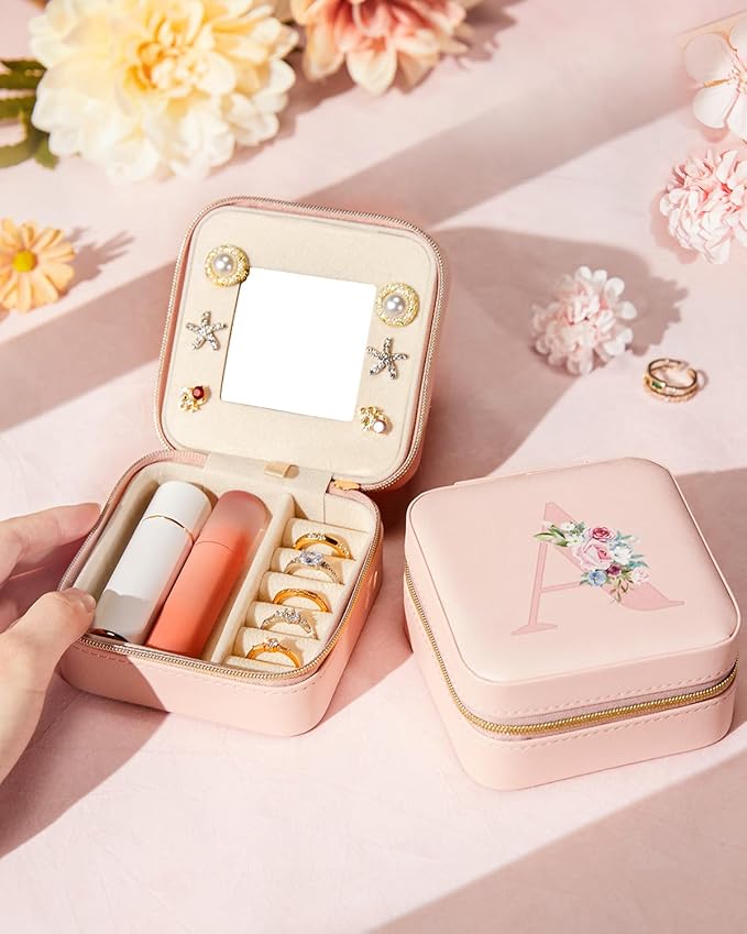 Enthralite Travel Jewelry Box for Girls: Traveling Jewelry Case Gift for Women - Mini Organizer for Necklaces Earrings Pink T