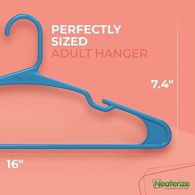 NEATERIZE Clothes Hangers Plastic 20 Pack for Adults - Plastic Hangers, The Perfect Coat Hanger and Space Saving Clothes Hangers for Closet, Percheros Ganchos para Colgar Ropa Hangars - Black Hangers