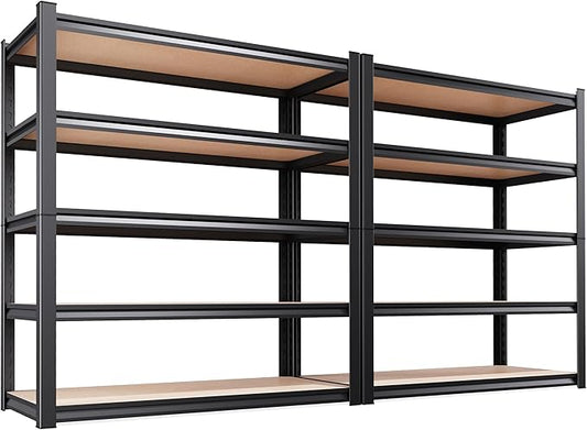 2-Piece Set 46''W Storage Shelves,3000LBS Garage Shelving,Adjustable Garage Shelves,Heavy Duty Metal Shelving, 5 Tier Wood Utility Steel Shelf, Easy-to-Install Shelving Units 2 Pack