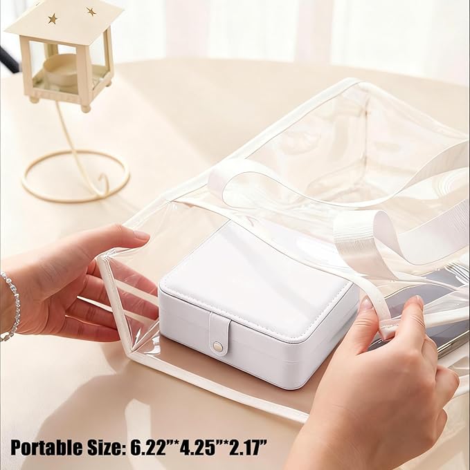 QBestry All-in-One Travel Jewelry Organizer for Women White | Small Jewelry Box with 68 Earring Holes | Compact Portable Jewelry Case for Earrings, Rings, Necklaces | Perfect Gifts for Mom Wife Girls