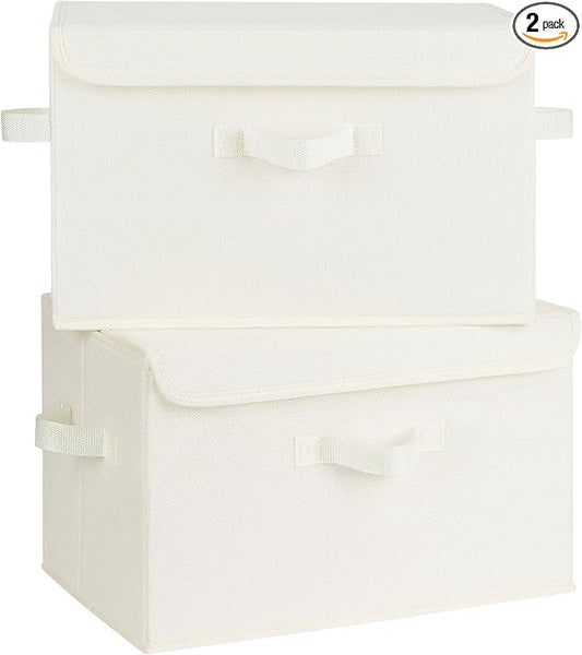 GRANNY SAYS Storage Bins with Lids, Fabric Storage Boxes, Closet Organizers and Storage, Storage Baskets for Shelves, Toy Box, Ivory White, 2-Pack