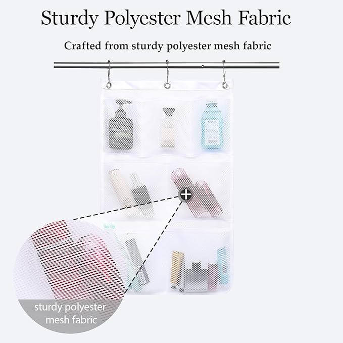 GYEUKHAM Hanging Mesh Shower Caddy for Bathroom - Quick Drying Portable Shower Organizer with Multiple Pockets for Soap,Shampoo and Cruise Ship Essentials Saving Bathroom Storage,White,2 Pack