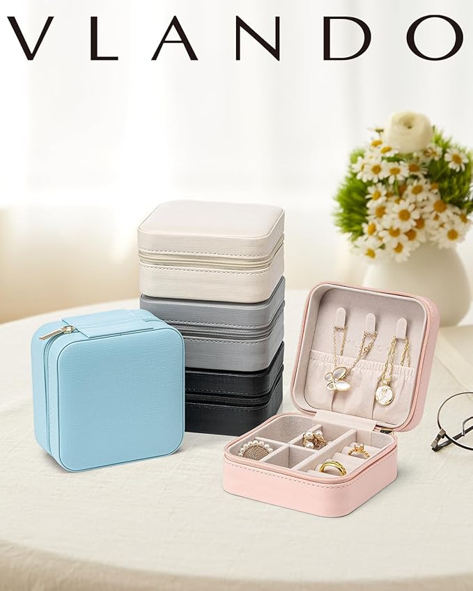 VLANDO Travel Jewelry Box, Small Jewelry Travel Organizer Case for Girls Women - Blue*6 pack