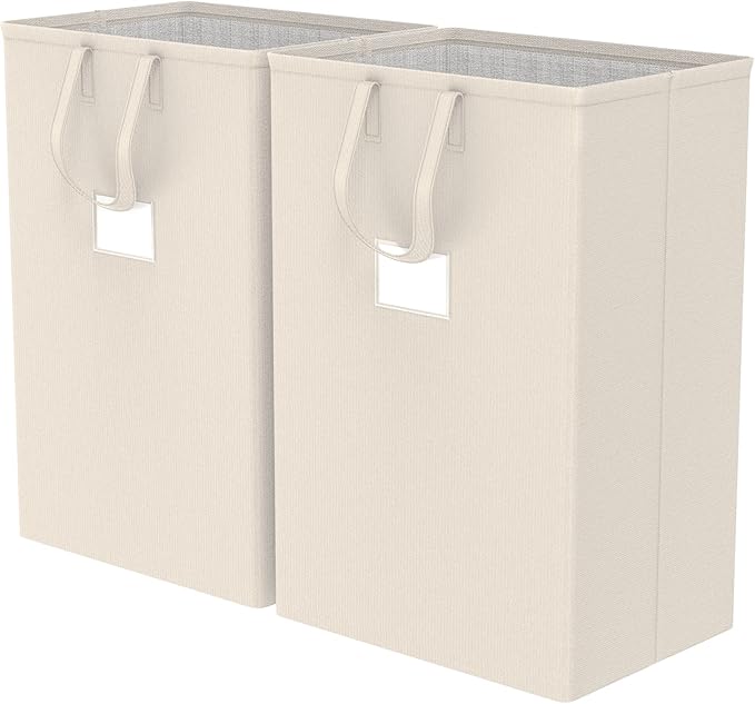 75L Large Laundry Hamper with Handles, Dirty Clothes Hamper for Bedroom Waterproof, Freestanding Tall Laundry Basket Waterproof, Hamper for Bedroom, Bathroom, Dorm, Toys Storage(Ivory）