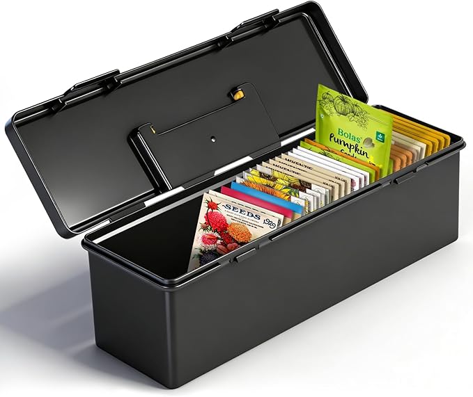 tutata Seed Packet Organizer Box Plastic Portable Seed Packet Storage Box, Seed Storage Organizer - Black