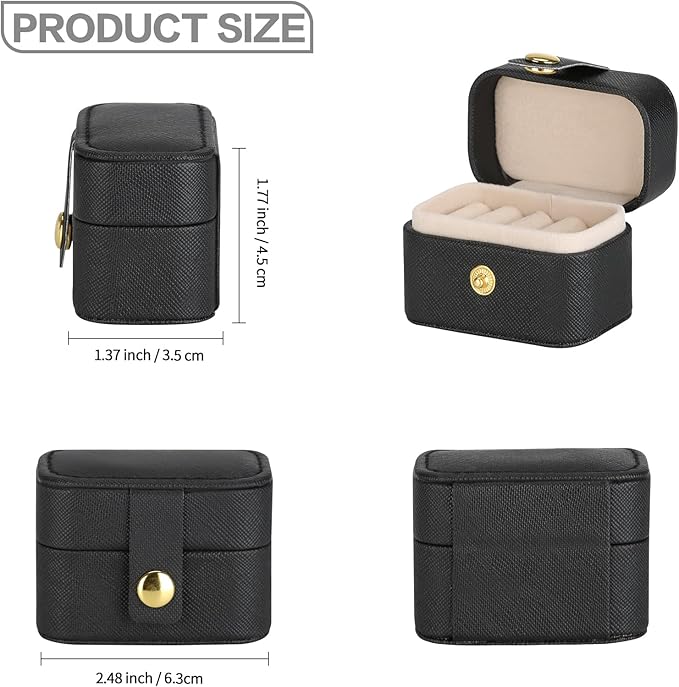 KUKUVR Small Travel Jewelry Box For Ring Stud Earring, Mini Jewelry Ring Holder for Multiple Rings, Portable Jewelry Storage Organizer Case (Black)