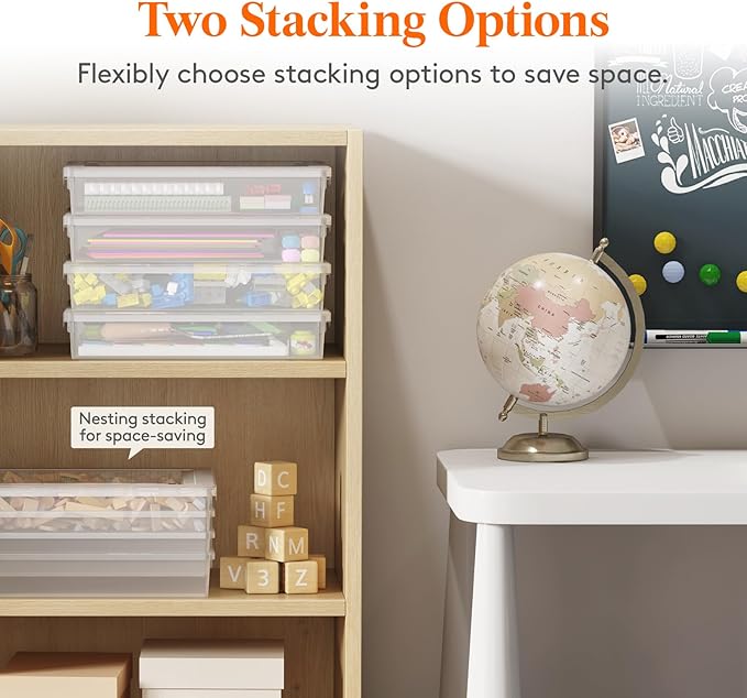 Lifewit 4 Pack Paper Organizer Storage, 32 x 23 cm/12x9 Multi-Purpose Plastic File Box with Latching Lids, Containers for A4, 8.5" x 11" Letter, Scrapbook, Document, Magazine, Art Supplies, Clear