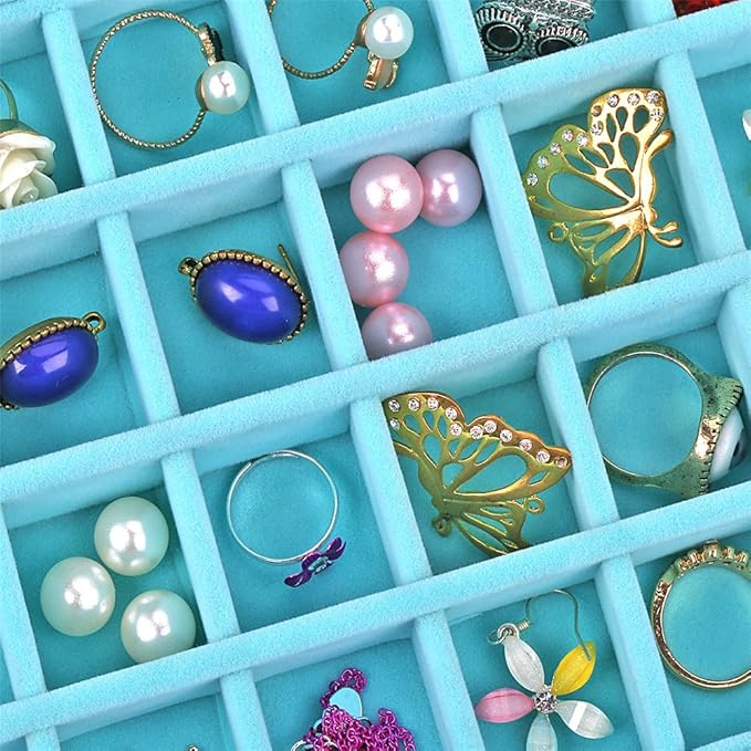 24 Grids Velvet Glass Ring Earrings Jewelry Box Earrings Organiser Storage Holder Display Case