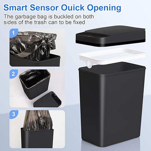 Anborry Bathroom Automatic Trash Can 2 Pack 2.2 Gallon Touchless Motion Sensor Small Slim Garbage Can with Lid Smart Electric Narrow Garbage Bin for Bedroom Office Kitchen (Black)