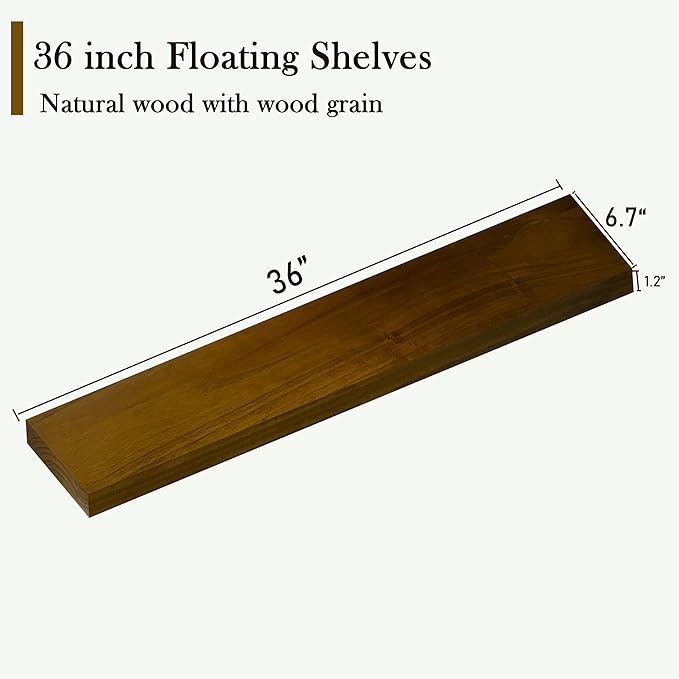ROGMARS 36 Inches Long Walnut Floating Shelves,Rustic Solid Wood Farmhouse Wall Shelves with Invisible Brackets for Bathroom, Living Room, Bedroom, Kitchen Set of 3