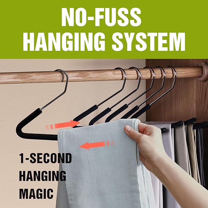 Spring Fever Open Ended Non Slip Sponge Padded Pants Hangers - Chrome Plating Foam Heavy Duty Space Saving Beige Long 30