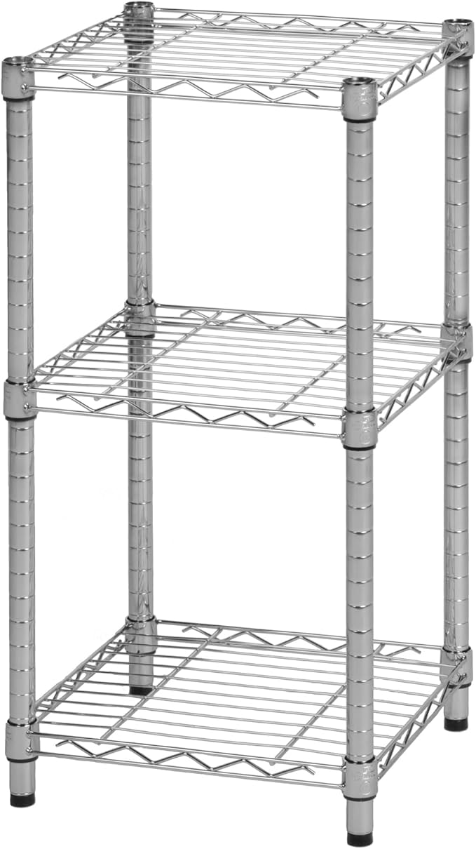 Honey-Can-Do 3-Tier Heavy Duty Adjustable Shelving Unit, 200-lb Per Shelf Stackable Modular Metal Storage Rack, Chrome Wire Shelf, 15 x 14 x 30 in
