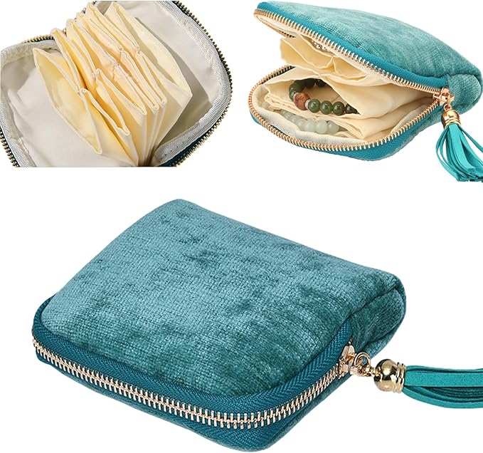 Small Travel Jewelry Organizer Bag Soft Lined Zipper Storage Bag with Tassel Portable Small Jewelry Travel Case for Rings Earrings Necklaces Bracelets, Anti-Scratch Jewelry Holder Pouch for Women Girl