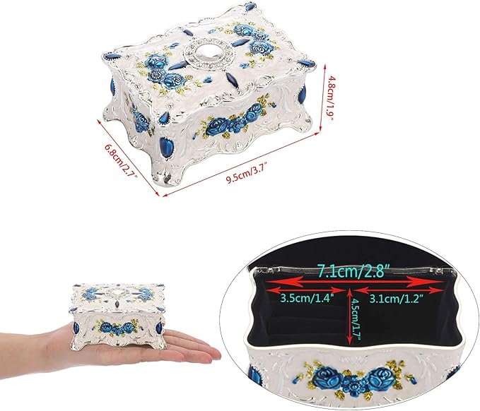 Hipiwe Vintage Trinket Box Metal Jewelry Box Wedding Ring Box Keepsake Box Treasure Box Chest Ornate Antique Finish Engraved Box Case Small