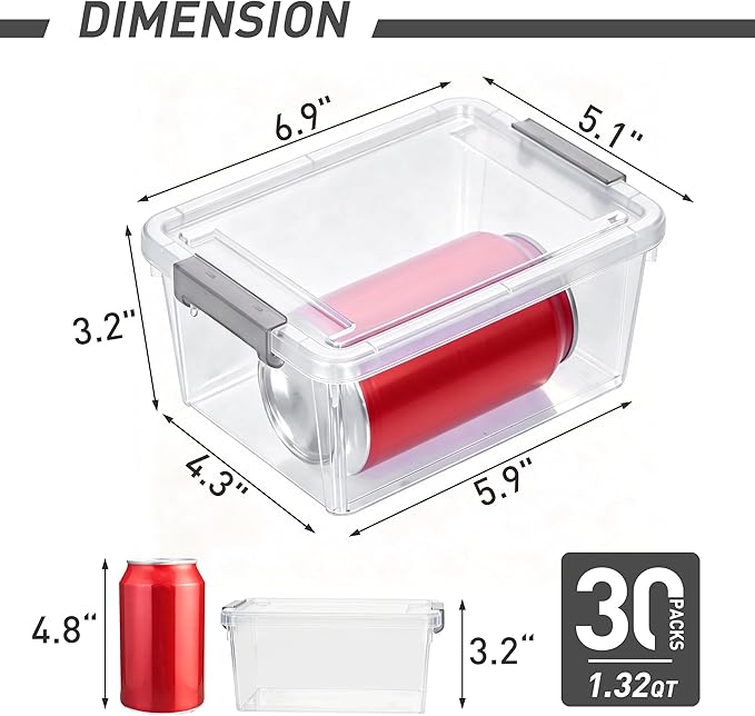 Citylife 1.3 QT 30 Packs Small Storage Bins Plastic Storage Container Stackable Box with Lids for Organizing, Clear White
