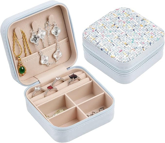 Travel Essentials: Stylish Portable Mini jewelry box, Travel jewelry organizer, Travel jewelry case. Portable jewelry case for travel. Thank you gifts for women. Birthday gifts for girls. (Blue)