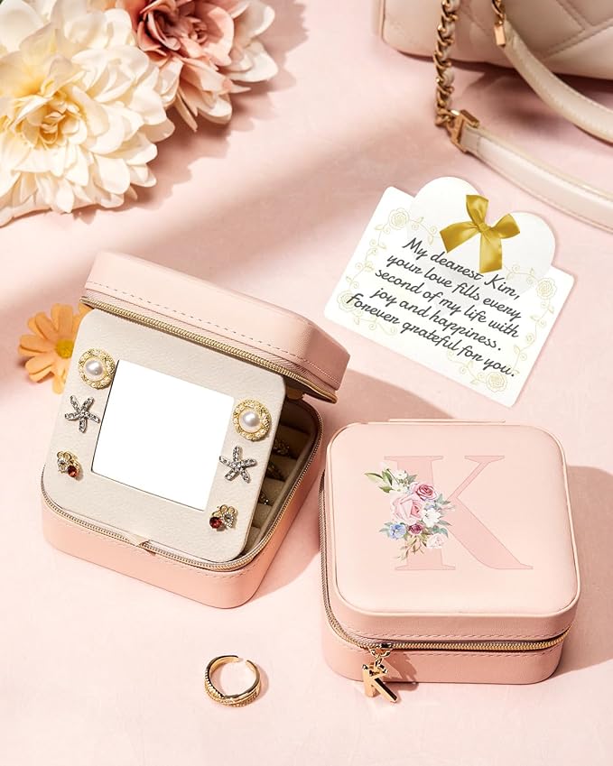 Enthralite Travel Jewelry Box for Girls: Traveling Jewelry Case Gift for Women - Mini Organizer for Necklaces Earrings Pink K