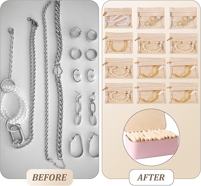 Travel Jewelry Organizer, Travel Jewelry Box with 12 Velvet Zipped Pouches Bags for Jewelries Necklaces Rings Earrings Sorting Storage for Women Girl Gifts, Blush