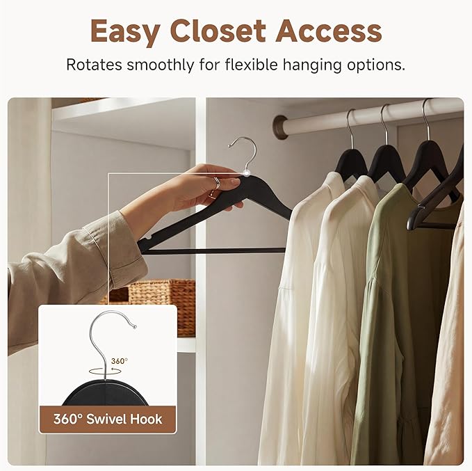 StorageWorks Black Wooden Hangers 30 Pack, Heavy Duty Wood Hangers for Closet, Clothes Hangers for Coats, Shirts, Pants, Suits