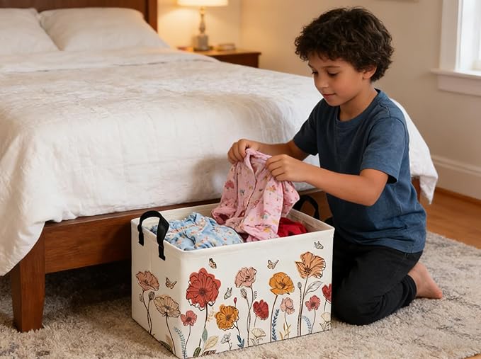 Rectangular Kids Baskets Flower Basket Cute Storage Bins Organizer Box Boys Room Decor for Home.(Flower cluster)