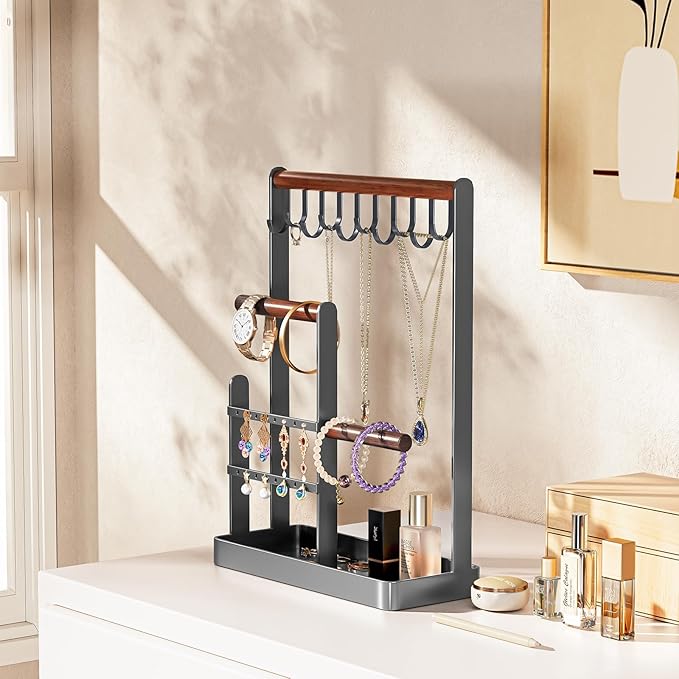 ProCase Cute Jewelry Stand, Aesthetic Jewelry Organizer for Dresser Vanity, Jewelry Holder Display for Necklaces Earrings, Gifts for Teen Girls Women, Bedroom Dorm Decor -Medium, Grey