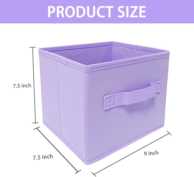EBIGIC Purple Storage Bins [3 Pack] 9.0"x7.5"x7.5",Mini Storage Box Fabirc Foldable Closet Toy Organizer Collapsible Cloth