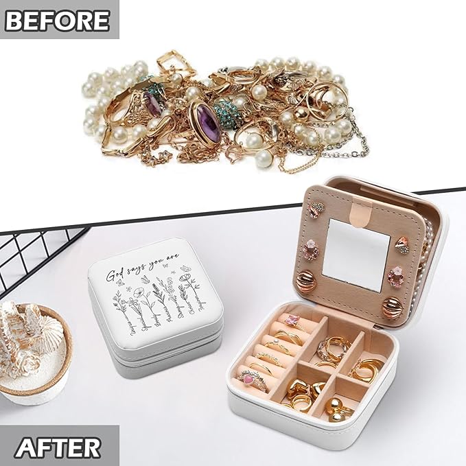 GAOLZIUY God Says You Are Inspirational Travel Jewelry Box, Religious Bible Verse Christian Spiritual Gifts for Women Girls, Faith Portable Jewelry Organizer Case for Friend, Sister, Mom