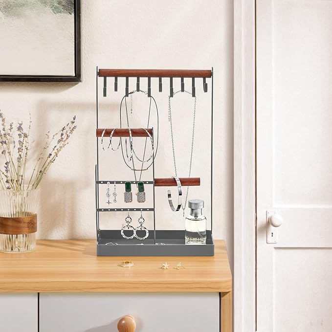 ProCase Cute Jewelry Stand, Aesthetic Jewelry Organizer for Dresser Vanity, Jewelry Holder Display for Necklaces Earrings, Gifts for Teen Girls Women, Bedroom Dorm Decor -Medium, Grey