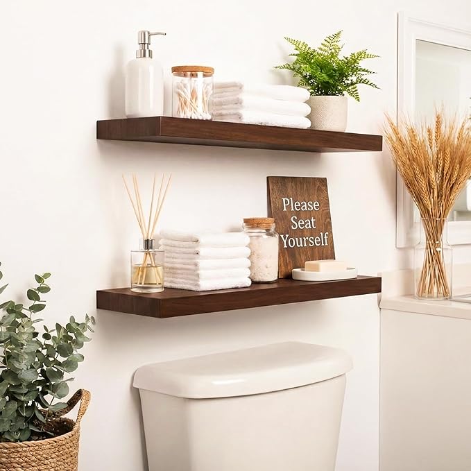 Floating Shelves for Wall Rustic Farmhouse 24 Inch Floating Shelf Wooden Shelves for Wall Pine Wood Shelf with Unique Natural Grain for Living Room Bedroom Kitchen (Espresso)