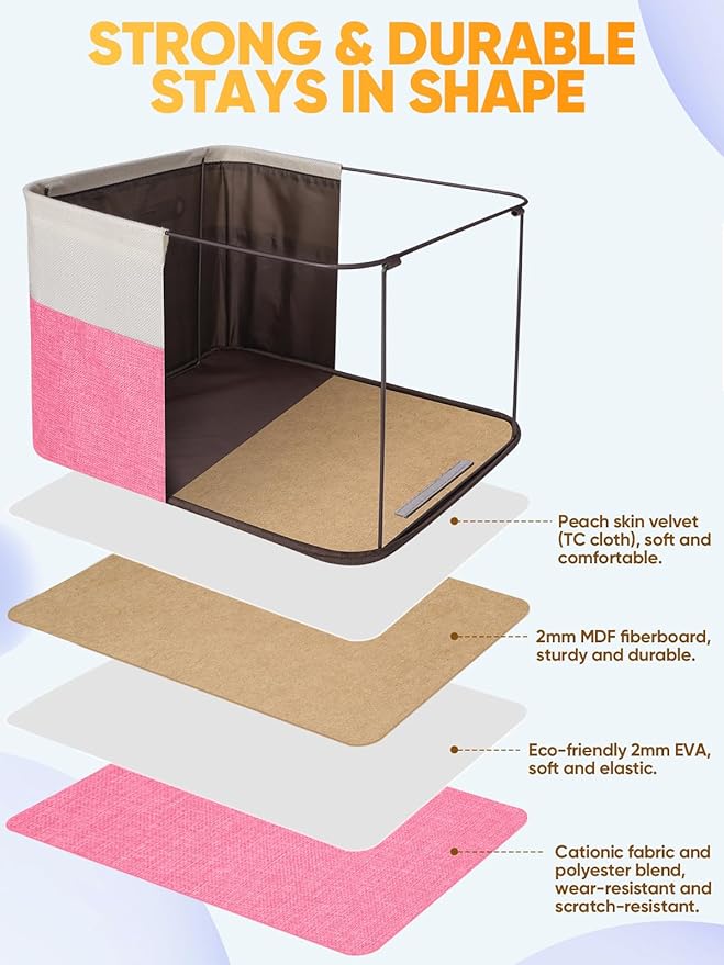 BALEINE 4 Pack Fabric Closet Storage Bins for Shelves, Linen Closet Organizers and Storage, Decorative Baskets for Organizing, Shelf, Clothes, Home, Office (Pink, 14''x10''x8.5')