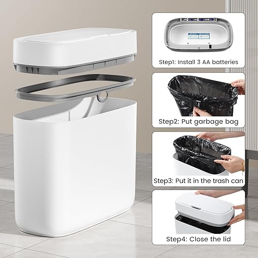 JUDRDO Small Trash Can for Bathroom, 3.5 Gallon Automatic Touchless Trash Can with Lid,Motion Sensor Slim Garbage Can Waterproof Trash Bin Waste Basket for Bedroom, Kitchen