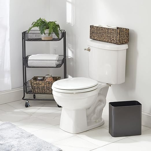 mDesign Small Metal 2.4 Gallon/9 Liter Trash Can Wastebasket Garbage Bin for Bathroom, Slim Rubbish Waste Bin Trashcans - Mirri Collection - Graphite Gray
