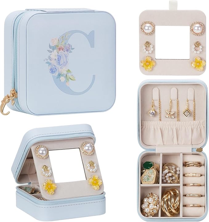 Enthralite Travel Jewelry Box for Gift: Traveling Jewelry Case for Girls Women - Mini Organizer for Necklaces Earrings Blue C