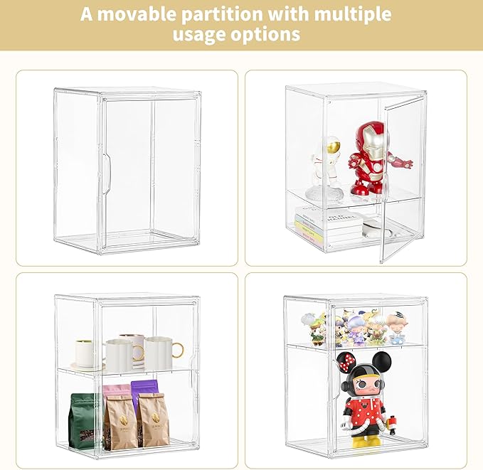 Attelite Acrylic Display Case Compatible with Labubu POP MART, Clear Stackable Plastic Storage Bins with Magnetic Lid, Display Box for Large Figures Collectibles, Cosmetic, Shoe, Perfume and Purse