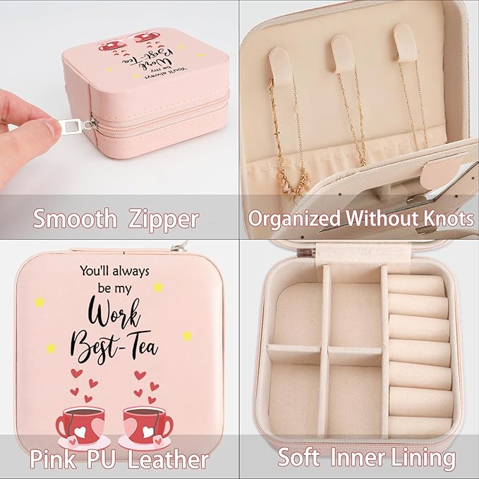 Cute Work Bestie Jewelry Box Gifts for Coworker Friends Birthday Valentines Mothers Day Christmas Thank You Gift for Coworker Bestie Best Friend You'll Always Be My Work Best-Tea Jewelry Case