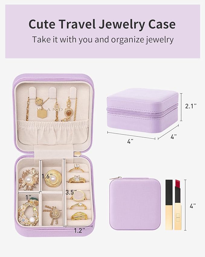 VLANDO Small Travel Jewelry Box Organizer - Girls Women Gift Rings Earrings Necklaces Jewelry Storage Display Case Purple