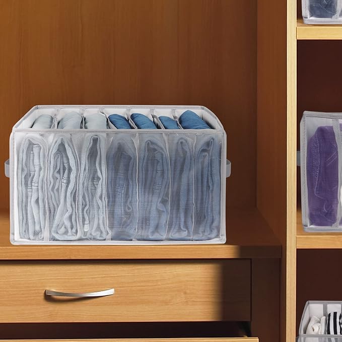Univivi Extra Large Wardrobe Clothes Organizer Closet Organizer Portable Pants Sweaters Organizer for Closet,T-Shirt, Underwear, Upgraded 7 Grids Jeans Hoodie Organizer Clothes Organizer - Set of 4