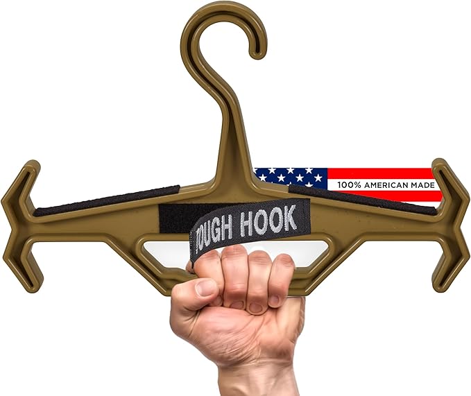 Tough Hook ID MAX Heavy Duty Identification Hanger, USA Made 200 Lb Cap, Plate Carrier, Tactical Gear, Scuba BCD, Anti-Slip Wetsuit & Body Armor Organization System with 3 ID Loop Strips 1 Pack TAN