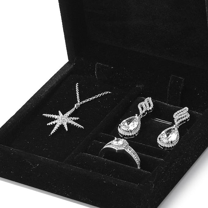 3 in 1 Velvet Jewelry Set Gift Box Earring Gift Box Ring Necklace Boxes Small Jewelry Storage Boxes for Travel Birthday Mother's Day Valentine's Day Gifts (Black)