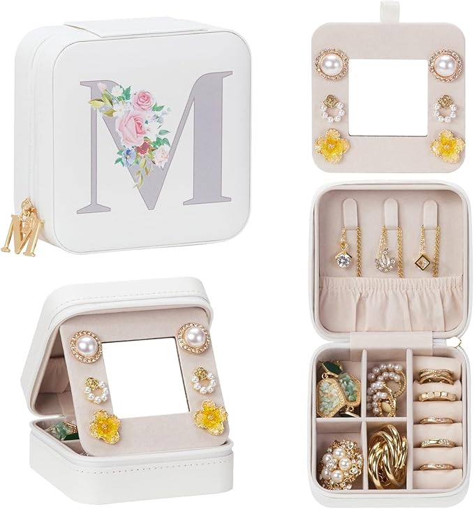 Enthralite Travel Jewelry Box for Girls: Traveling Jewelry Case Gift for Women - Mini Organizer for Necklaces Earrings White M