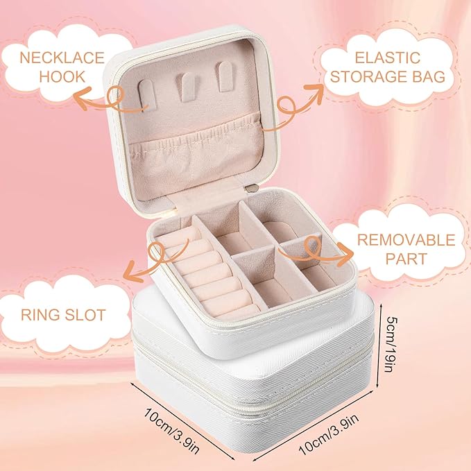 Kifmurase 8PCS Travel Jewelry Case, Small Portable Bridesmaid Jewelry Gift Box, PU Leather Jewelrys Case Organizer Storage for Rings Earrings Necklaces, Women Girls Bridesmaid Proposal Gifts(Beige)